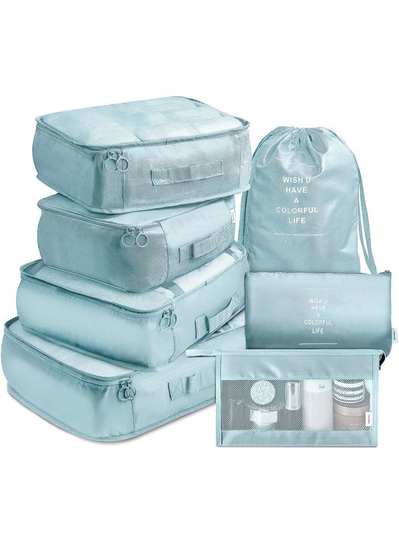 7-Piece Travel Packing Cubes Set – Lightweight Luggage Organizer Bags with Drawstring Pouch - Image 5